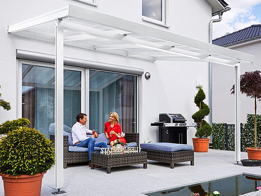 Hliníková pergola - číry/biela konštrukcia Gutta Terrassendach Premium